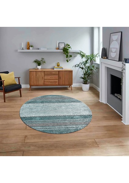 Dijital Baskılı Kaymaz Taban Yıkanabilir Yuvarlak Modern Mutfak Salon Halısı, V-Y-Modern-83-Turkuaz,