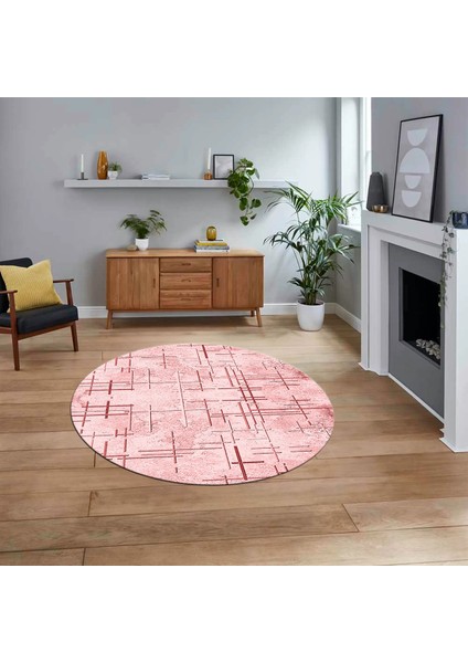 Dijital Baskılı Kaymaz Taban Yıkanabilir Yuvarlak Modern Mutfak Salon Halısı, V-Y-Modern-89-Pembe,