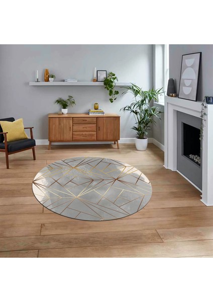 Dijital Baskılı Kaymaz Taban Yıkanabilir Yuvarlak Modern Mutfak Salon Halısı, V-Y-Modern-44-Gold,