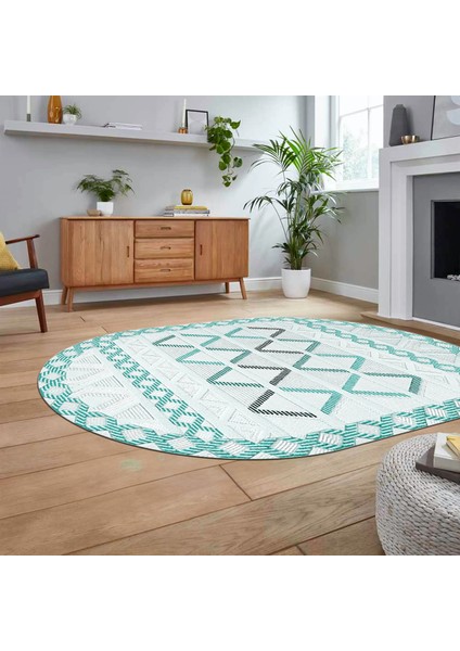 Dijital Baskılı Kaymaz Taban Yıkanabilir Oval Modern Yolluk Salon Halısı, V-O-Modern-81-Turkuaz, fiyatları
