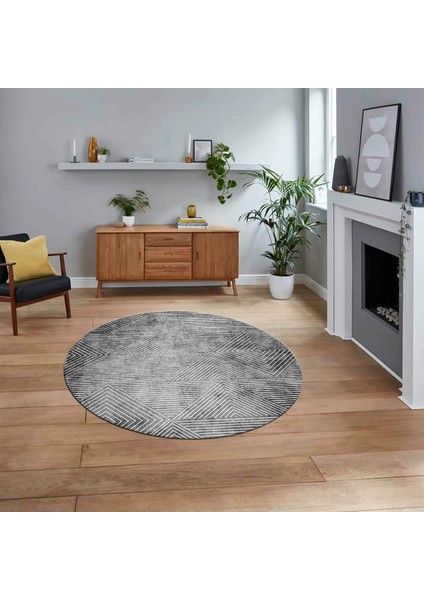 Dijital Baskılı Kaymaz Taban Yıkanabilir Yuvarlak Modern Mutfak Salon Halısı, V-Y-MODERN-111-GRİ,