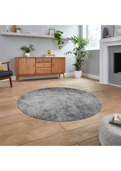 Dijital Baskılı Kaymaz Taban Yıkanabilir Yuvarlak Modern Mutfak Salon Halısı, V-Y-MODERN-111-GRİ,