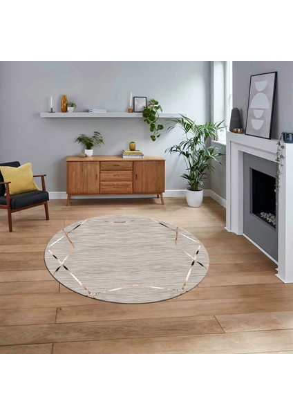 Dijital Baskılı Kaymaz Taban Yıkanabilir Yuvarlak Modern Mutfak Salon Halısı, V-Y-Modern-05-Bej,