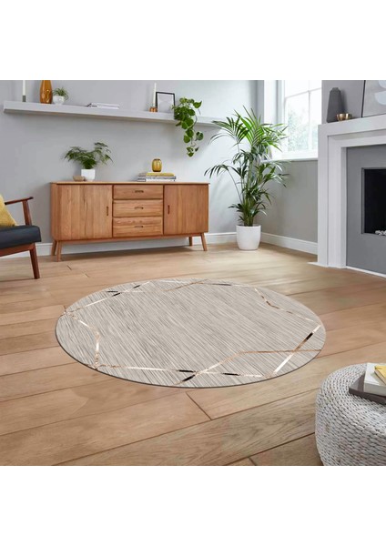 Dijital Baskılı Kaymaz Taban Yıkanabilir Yuvarlak Modern Mutfak Salon Halısı, V-Y-Modern-05-Bej,
