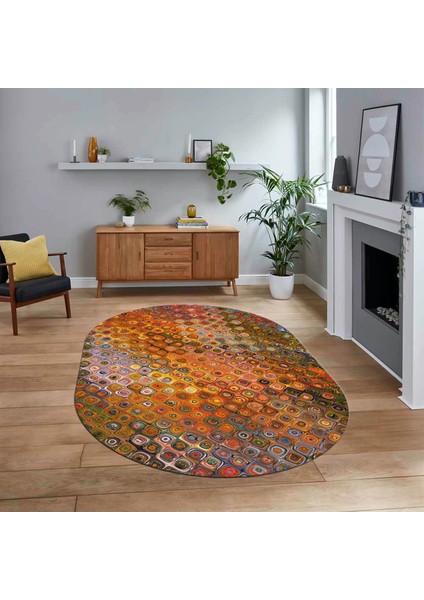 Dijital Baskılı Kaymaz Taban Yıkanabilir Oval Modern Yolluk Salon Halısı, V-O-Modern-27-Renkli,