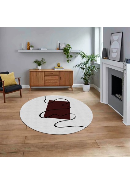 Dijital Baskılı Kaymaz Taban Yıkanabilir Yuvarlak Modern Mutfak Salon Halısı, V-Y-Modern-61-Bordo,