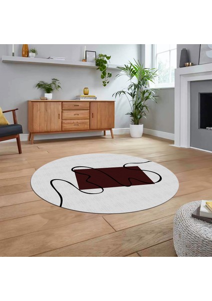 Dijital Baskılı Kaymaz Taban Yıkanabilir Yuvarlak Modern Mutfak Salon Halısı, V-Y-Modern-61-Bordo,