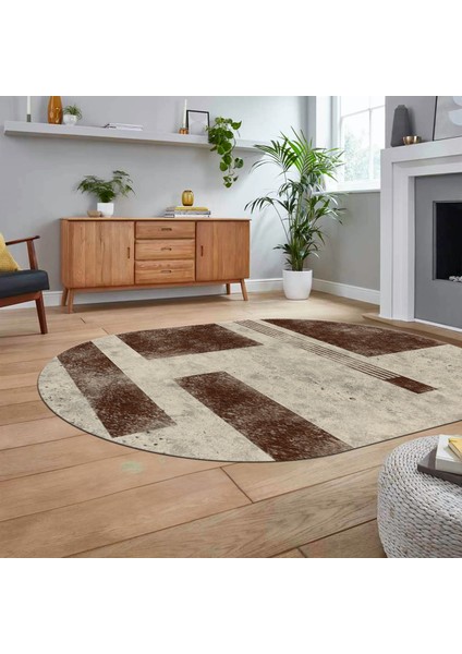 Dijital Baskılı Kaymaz Taban Yıkanabilir Oval Modern Yolluk Salon Halısı, V-O-Modern-93-Kahve, fiyatları