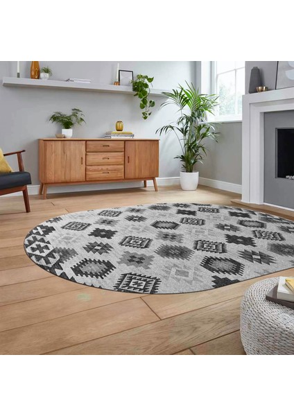 Dijital Baskılı Kaymaz Taban Yıkanabilir Oval Modern Yolluk Salon Halısı, V-O-Modern-99-Gri, fiyatları