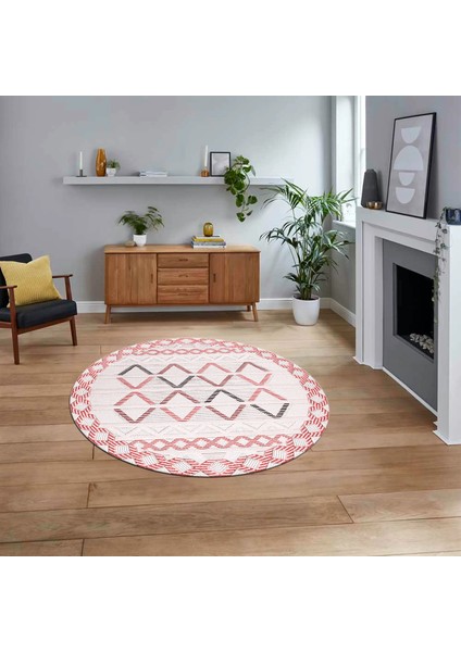 Dijital Baskılı Kaymaz Taban Yıkanabilir Yuvarlak Modern Mutfak Salon Halısı, V-Y-Modern-81-Pembe,