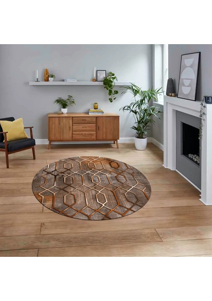Dijital Baskılı Kaymaz Taban Yıkanabilir Yuvarlak Modern Mutfak Salon Halısı, V-Y-Modern-90-Kahve,