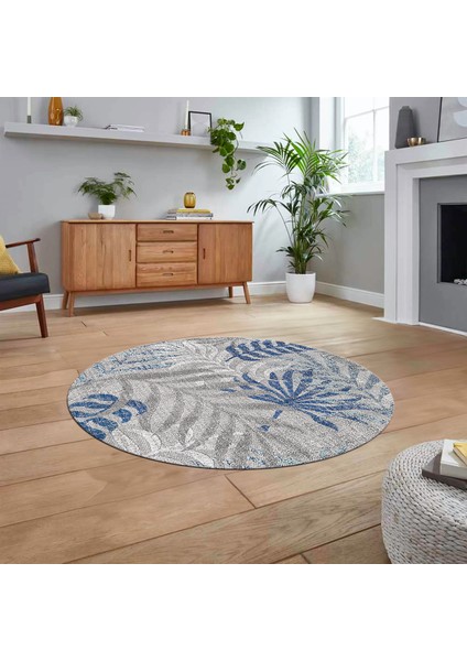 Dijital Baskılı Kaymaz Taban Yıkanabilir Yuvarlak Modern Mutfak Salon Halısı, V-Y-Modern-95-Mavi,