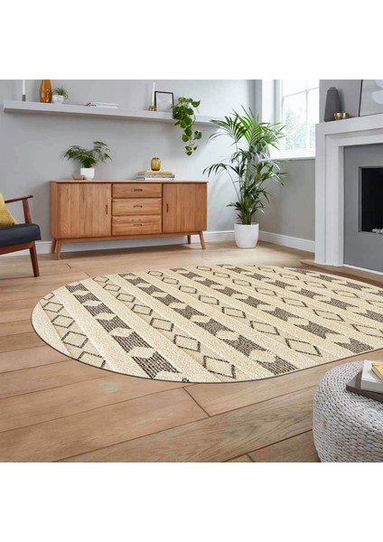 Dijital Baskılı Kaymaz Taban Yıkanabilir Oval Modern Yolluk Salon Halısı, V-O-Modern-64-Kahve, fiyatları