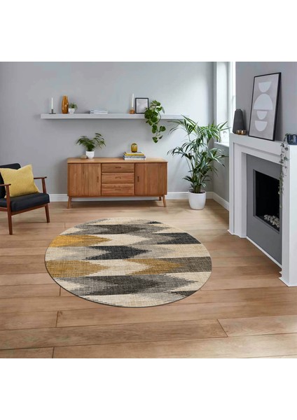 Dijital Baskılı Kaymaz Taban Yıkanabilir Yuvarlak Modern Mutfak Salon Halısı, V-Y-MODERN-104-KAHVE,