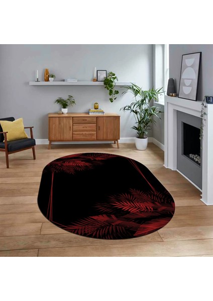 Dijital Baskılı Kaymaz Taban Yıkanabilir Oval Modern Yolluk Salon Halısı, V-O-Modern-26-Bordo,