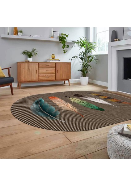 Dijital Baskılı Kaymaz Taban Yıkanabilir Oval Modern Yolluk Salon Halısı, V-O-MODERN-114-KAHVE, fiyatları
