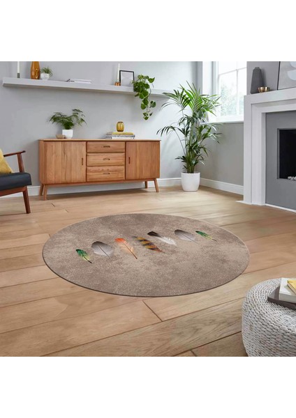 Dijital Baskılı Kaymaz Taban Yıkanabilir Yuvarlak Modern Mutfak Salon Halısı, V-Y-MODERN-115-KAHVE,