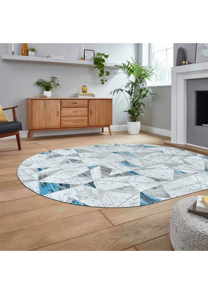 Dijital Baskılı Kaymaz Taban Yıkanabilir Oval Modern Yolluk Salon Halısı, V-O-Modern-82-Mavi, fiyatları