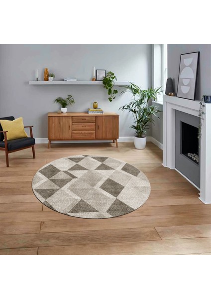 Dijital Baskılı Kaymaz Taban Yıkanabilir Yuvarlak Modern Mutfak Salon Halısı, V-Y-MODERN-103-KREM,
