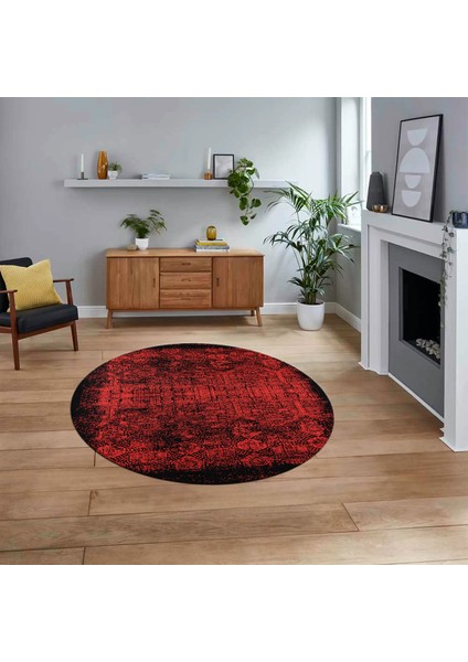 Dijital Baskılı Kaymaz Taban Yıkanabilir Yuvarlak Modern Mutfak Salon Halısı, V-Y-Modern-04-Kırmızı,