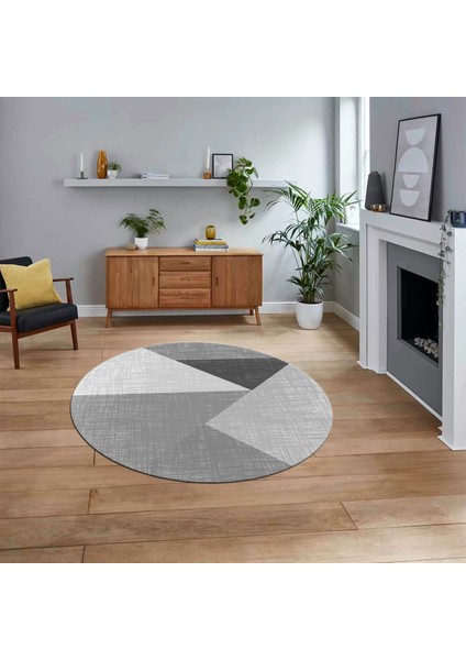 Dijital Baskılı Kaymaz Taban Yıkanabilir Yuvarlak Modern Mutfak Salon Halısı, V-Y-Modern-38-Gri,