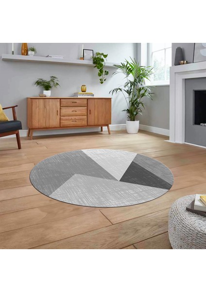 Dijital Baskılı Kaymaz Taban Yıkanabilir Yuvarlak Modern Mutfak Salon Halısı, V-Y-Modern-38-Gri,