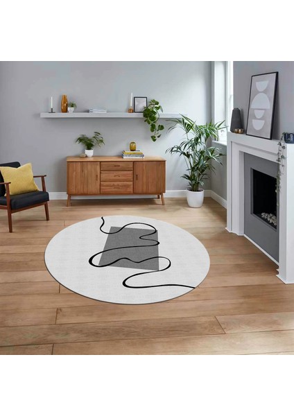 Dijital Baskılı Kaymaz Taban Yıkanabilir Yuvarlak Modern Mutfak Salon Halısı, V-Y-Modern-61-Gri,