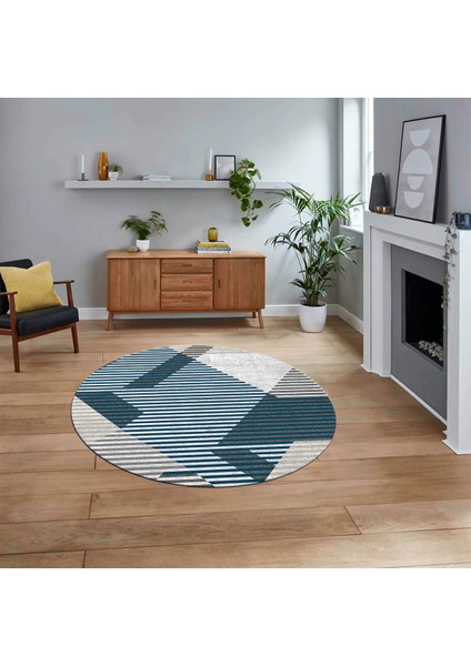 Dijital Baskılı Kaymaz Taban Yıkanabilir Yuvarlak Modern Mutfak Salon Halısı, V-Y-Modern-09-Turkuaz,