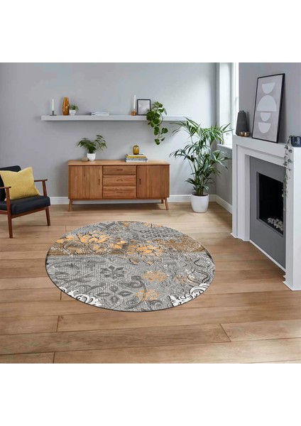 Dijital Baskılı Kaymaz Taban Yıkanabilir Yuvarlak Modern Mutfak Salon Halısı, V-Y-Modern-15-Kahve,