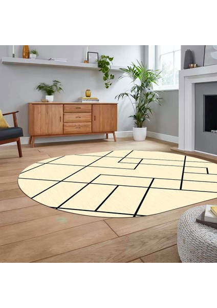 Dijital Baskılı Kaymaz Taban Yıkanabilir Oval Modern Yolluk Salon Halısı, V-O-Modern-58-Krem, fiyatları