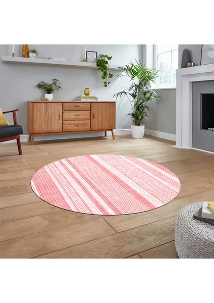 Dijital Baskılı Kaymaz Taban Yıkanabilir Yuvarlak Modern Mutfak Salon Halısı, V-Y-Modern-36-Pembe,