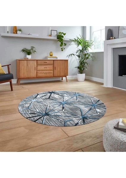 Dijital Baskılı Kaymaz Taban Yıkanabilir Yuvarlak Modern Mutfak Salon Halısı, V-Y-Modern-39-Mavi,