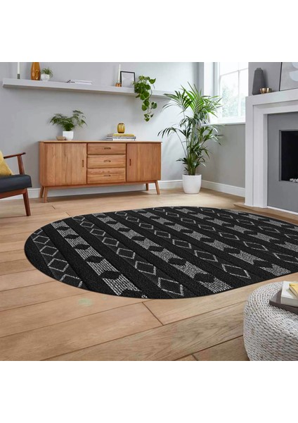Dijital Baskılı Kaymaz Taban Yıkanabilir Oval Modern Yolluk Salon Halısı, V-O-Modern-64-Antrasit, fiyatları