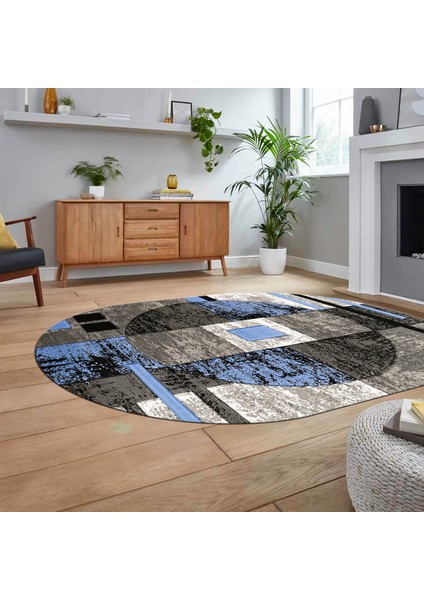 Dijital Baskılı Kaymaz Taban Yıkanabilir Oval Modern Yolluk Salon Halısı, V-O-Modern-33-Mavi, fiyatları