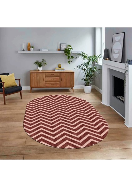 Dijital Baskılı Kaymaz Taban Yıkanabilir Oval Modern Yolluk Salon Halısı, V-O-MODERN-102-BORDO,