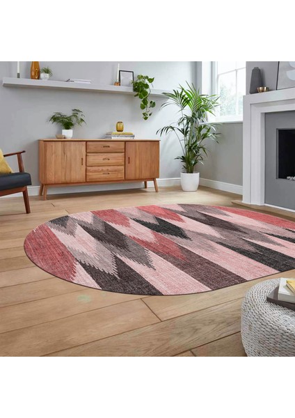 Dijital Baskılı Kaymaz Taban Yıkanabilir Oval Modern Yolluk Salon Halısı, V-O-MODERN-104-PEMBE, fiyatları