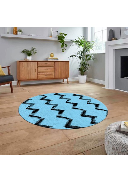 Dijital Baskılı Kaymaz Taban Yıkanabilir Yuvarlak Modern Mutfak Salon Halısı, V-Y-Modern-71-Mavi,