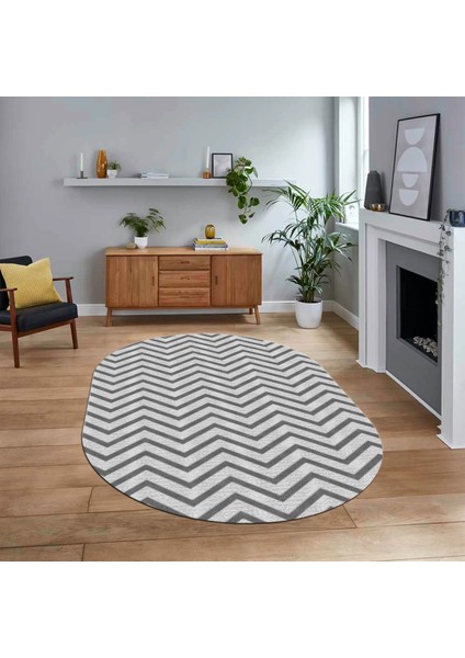 Dijital Baskılı Kaymaz Taban Yıkanabilir Oval Modern Yolluk Salon Halısı, V-O-MODERN-102-GRİ,