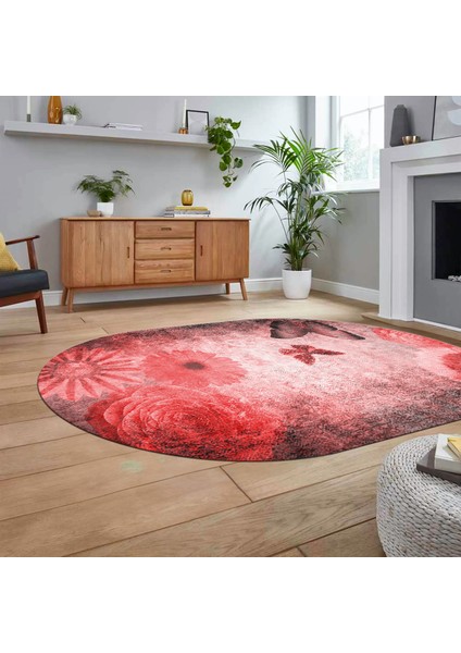 Dijital Baskılı Kaymaz Taban Yıkanabilir Oval Modern Yolluk Salon Halısı, V-O-MODERN-109-KIRMIZI, fiyatları