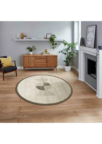 Dijital Baskılı Kaymaz Taban Yıkanabilir Yuvarlak Modern Mutfak Salon Halısı, V-Y-Modern-94-Vizon,