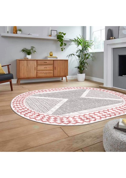 Dijital Baskılı Kaymaz Taban Yıkanabilir Oval Modern Yolluk Salon Halısı, V-O-Modern-07-Pembe, fiyatları