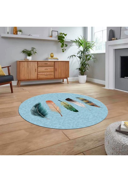 Dijital Baskılı Kaymaz Taban Yıkanabilir Yuvarlak Modern Mutfak Salon Halısı, V-Y-MODERN-114-MAVİ,