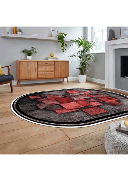 Dijital Baskılı Kaymaz Taban Yıkanabilir Oval Modern Yolluk Salon Halısı, V-O-Modern-13-Kırmızı, fiyatları