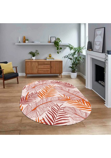 Dijital Baskılı Kaymaz Taban Yıkanabilir Oval Modern Yolluk Salon Halısı, V-O-Modern-98-Kırmızı,
