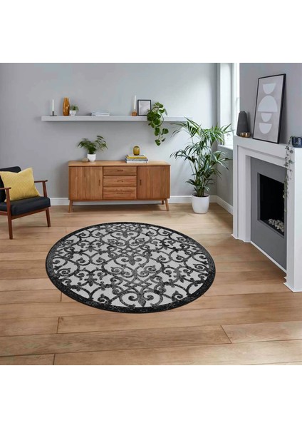 Dijital Baskılı Kaymaz Taban Yıkanabilir Yuvarlak Modern Mutfak Salon Halısı, V-Y-Modern-32-Gri,