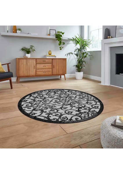 Dijital Baskılı Kaymaz Taban Yıkanabilir Yuvarlak Modern Mutfak Salon Halısı, V-Y-Modern-32-Gri,