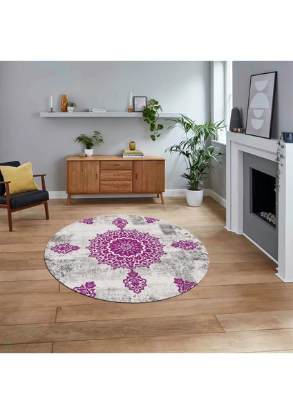 Dijital Baskılı Kaymaz Taban Yıkanabilir Yuvarlak Modern Mutfak Salon Halısı, V-Y-Modern-45-Mor,
