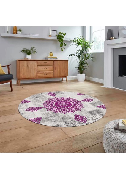 Dijital Baskılı Kaymaz Taban Yıkanabilir Yuvarlak Modern Mutfak Salon Halısı, V-Y-Modern-45-Mor,