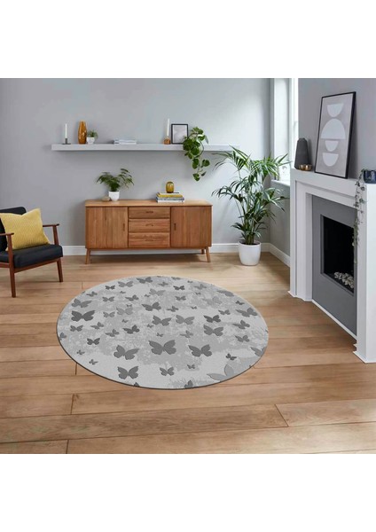 Dijital Baskılı Kaymaz Taban Yıkanabilir Yuvarlak Modern Mutfak Salon Halısı, V-Y-Modern-51-Gri,