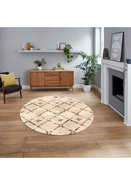 Dijital Baskılı Kaymaz Taban Yıkanabilir Yuvarlak Modern Mutfak Salon Halısı, V-Y-Modern-57-Bej,